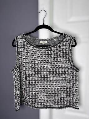 Max Studio Black White Tweed Sleeveless Top XL